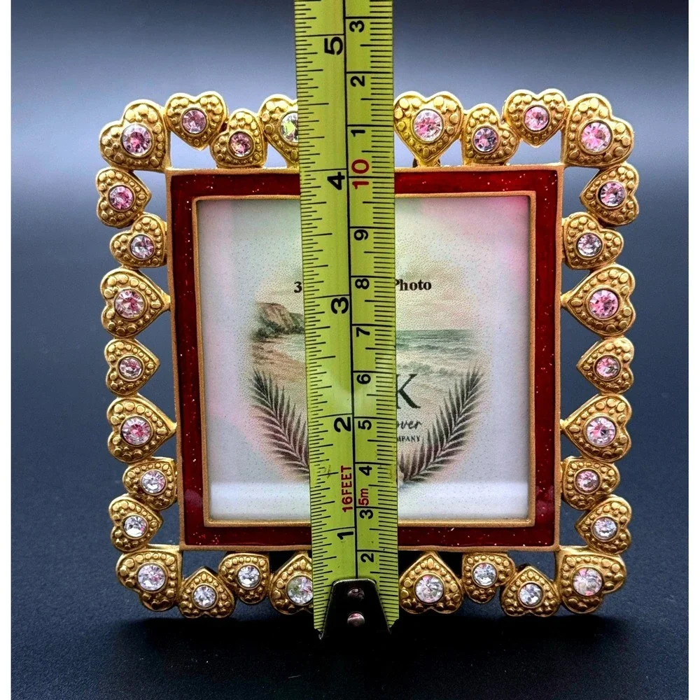 Heart‎ Rhinestone Picture Frame Unisex 3x3 Gold Red Romantic Ornate Coastal Glam